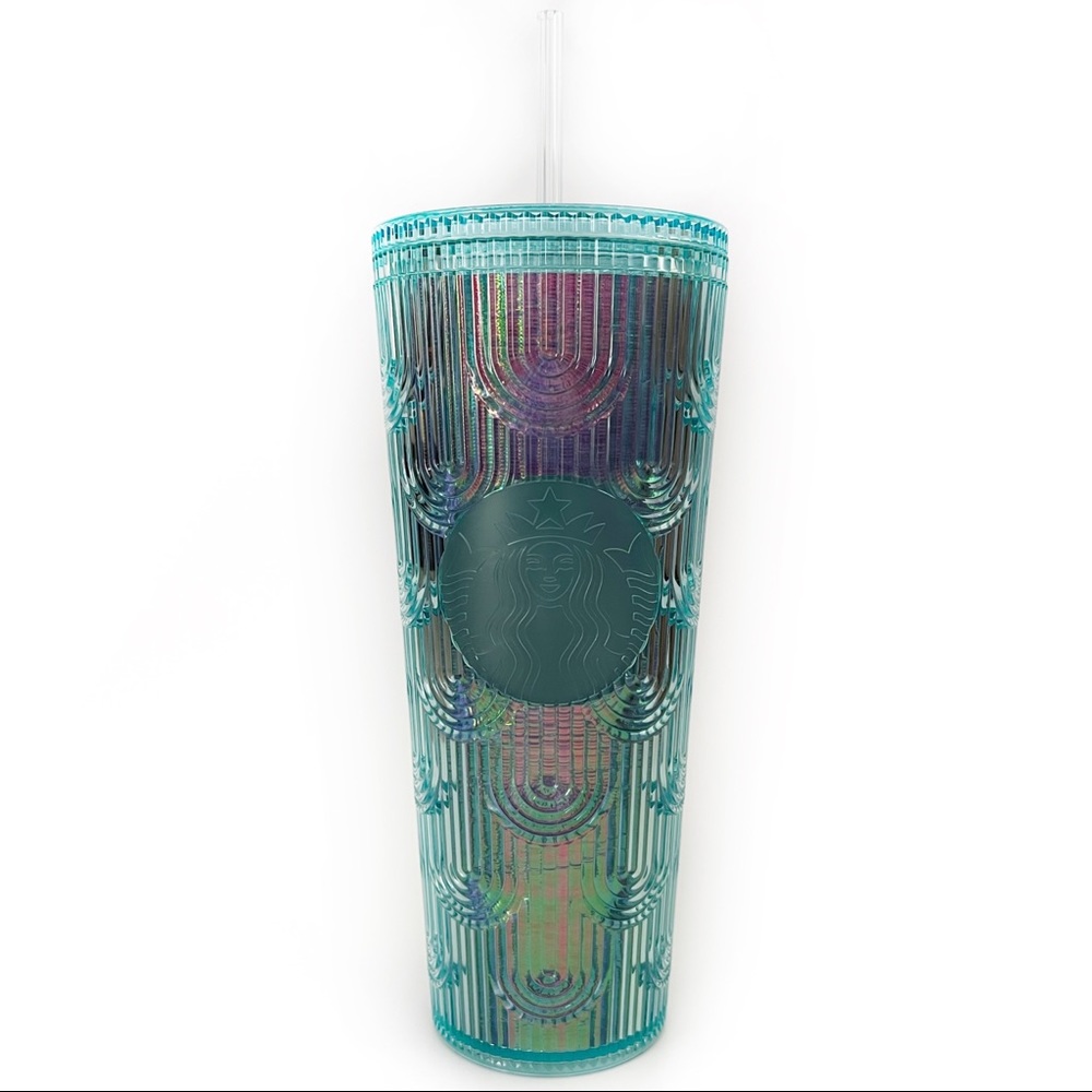 Starbucks Tumbler Iridescent Travel Cold Cup Art Deco Purple Blue Venti 24 fl oz